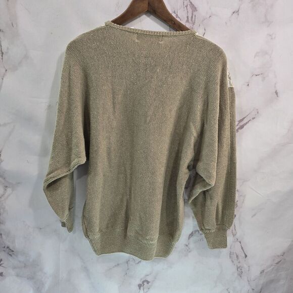 Vintage Sweater Womens Large 80s 90s Batwing Lace Leather Leopard Gold Metallic - Picture 5 of 11